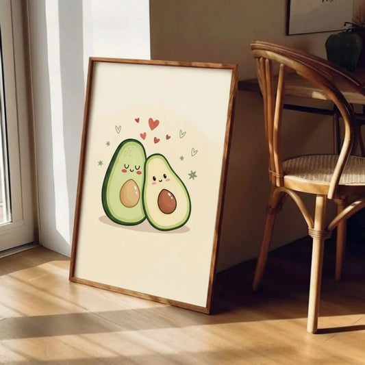 Cute Avocado Couple Wall Art Print | Kawaii Kitchen Decor | Cute Art for Kids Room & Decor