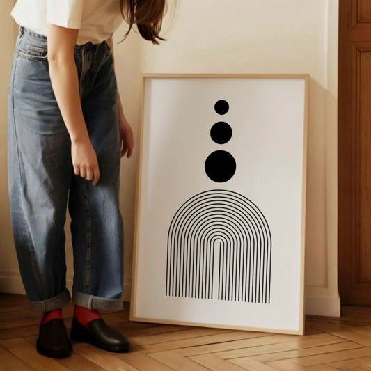 Geometric Arch Wall Art – Minimalist Neutral Shapes Print | Mid-Century Modern Framed Poster by Grodo