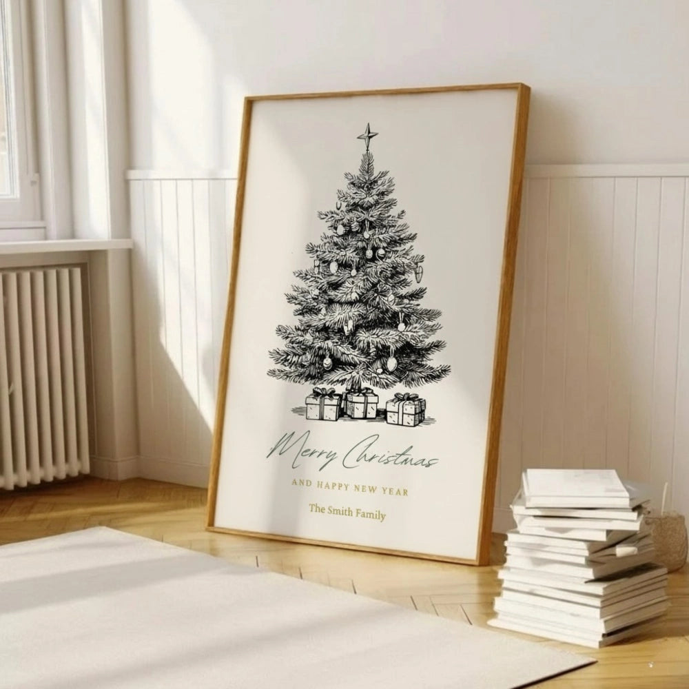 Vintage Christmas Tree Wall Art | Retro Holiday Poster | Cozy Cabin Christmas Décor Print