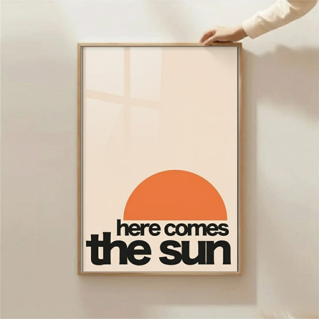Here Comes The Sun Retro Print – Vintage Typography Wall Art | Minimalist Mid-Century Poster | Grodo Framed Art Print