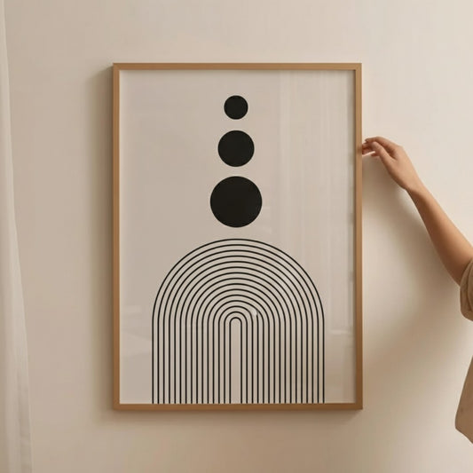Geometric Arch Wall Art – Minimalist Neutral Shapes Print | Mid-Century Modern Framed Poster by Grodo