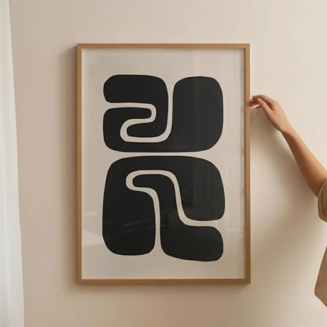 Abstract Retro Shapes Wall Art – Modern Black and White Geometric Print | Mid-Century Minimal Framed Poster by Grodo