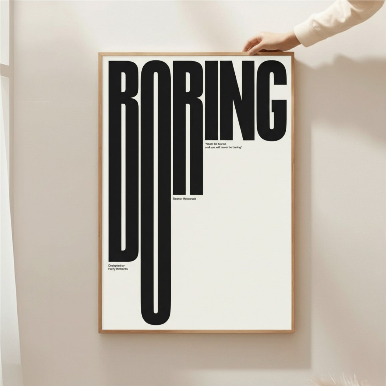 BORING Typography Wall Art – Modern Minimalist Quote Print | Bold Black and White Framed Poster by Grodo