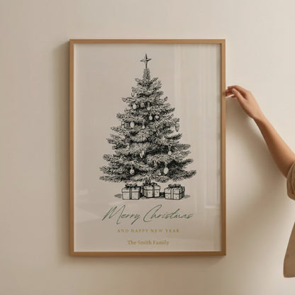 Vintage Christmas Tree Wall Art | Retro Holiday Poster | Cozy Cabin Christmas Décor Print