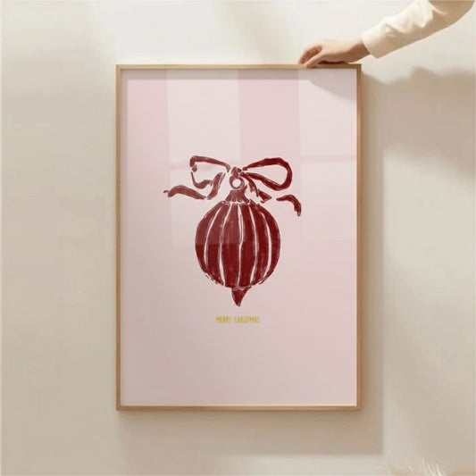 Red Ornament Ball Christmas Wall Art | Minimal Holiday Print