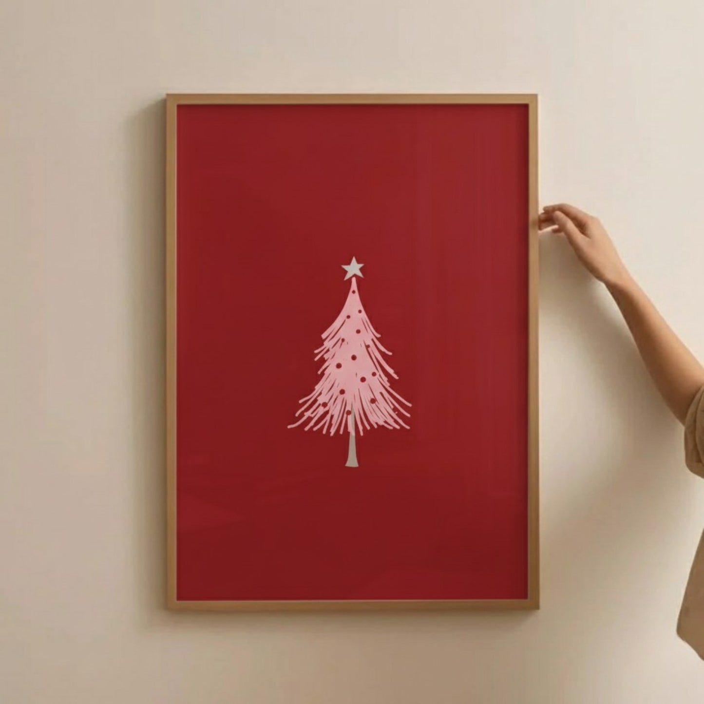 Minimal Red Christmas Tree Wall Art | Modern Festive Print