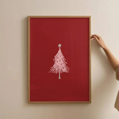 Minimal Red Christmas Tree Wall Art | Modern Festive Print