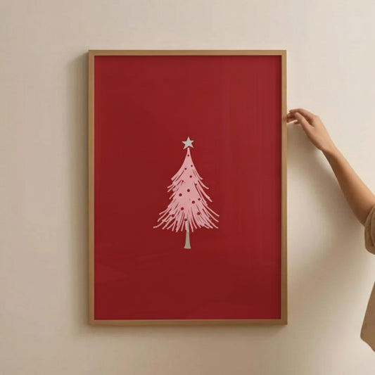 Minimal Red Christmas Tree Wall Art | Modern Festive Print
