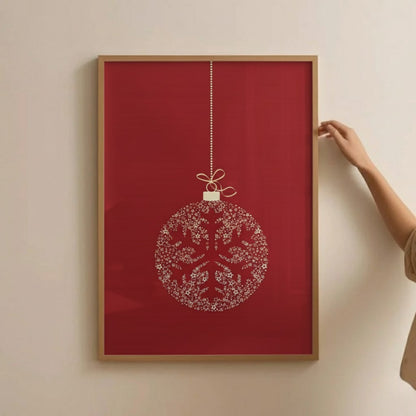 Red Ornament Snowflake Christmas Wall Art | Festive Holiday Print