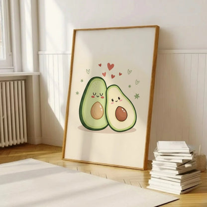 Cute Avocado Couple Wall Art Print | Kawaii Kitchen Decor | Cute Art for Kids Room & Decor