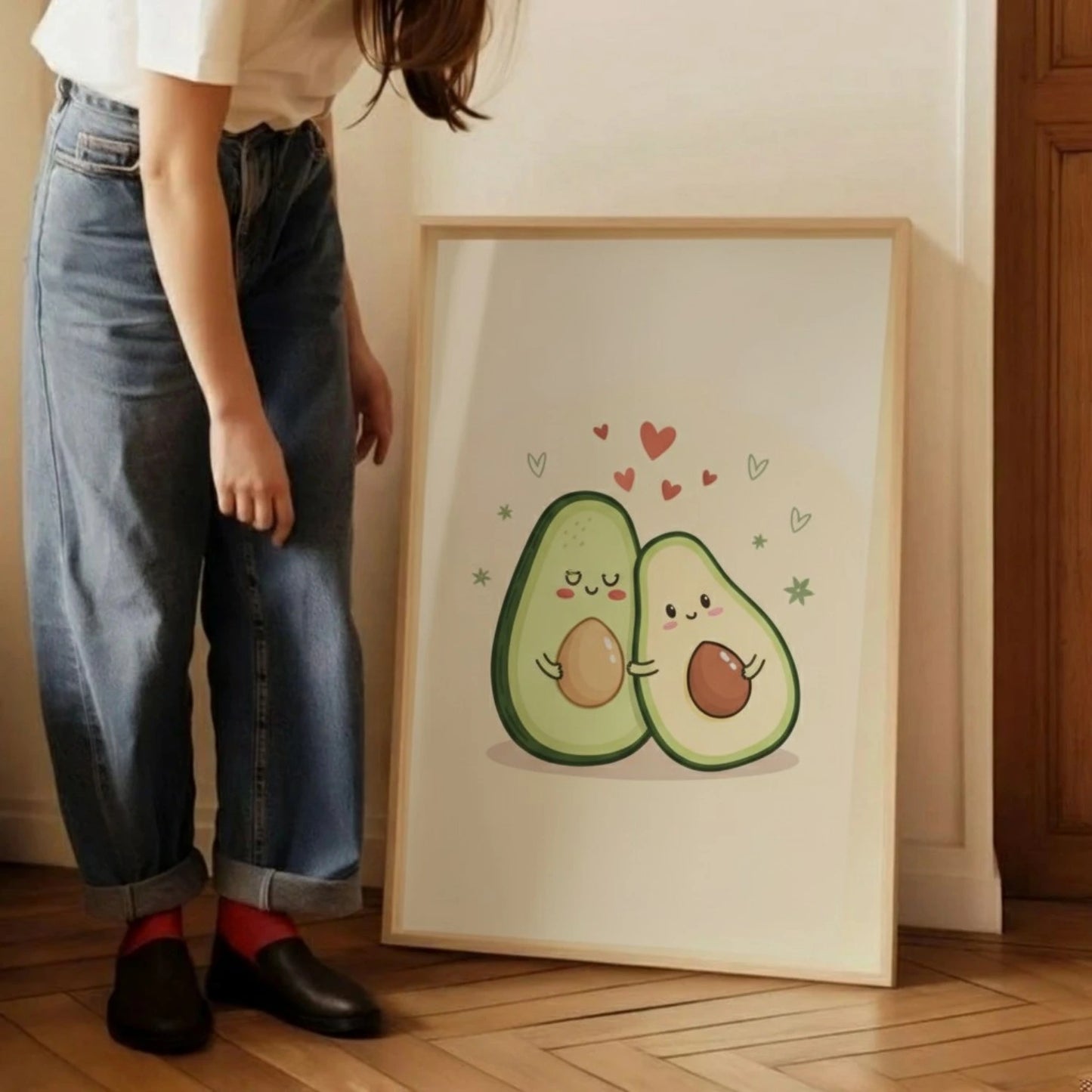Cute Avocado Couple Wall Art Print | Kawaii Kitchen Decor | Cute Art for Kids Room & Decor