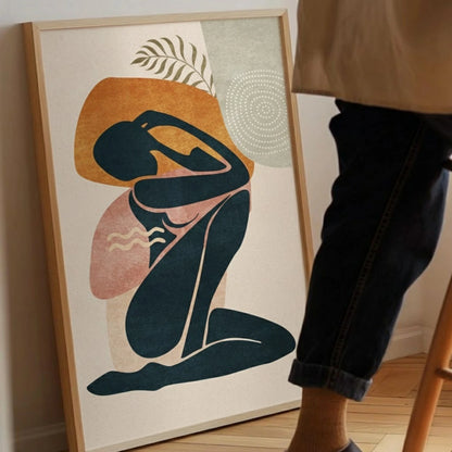 Boho Abstract Woman Wall Art Print | Minimalist Female Silhouette Poster | Modern Line Art Decor