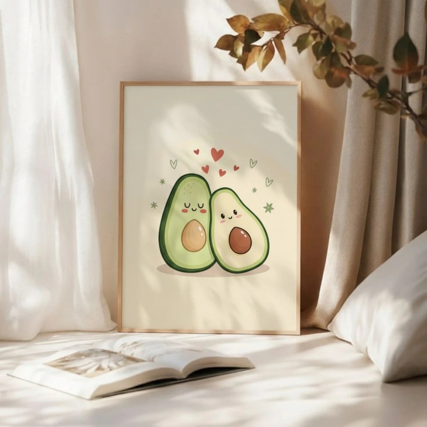 Cute Avocado Couple Wall Art Print | Kawaii Kitchen Decor | Cute Art for Kids Room & Decor
