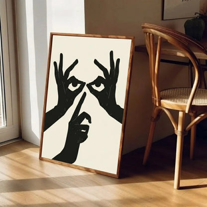Abstract Hands and Eyes Wall Art – Minimalist Black Line Poster | Modern Surreal Framed Artwork by Grodo