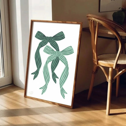 Green Ribbon Bow Christmas Wall Art | Minimal Holiday Decor