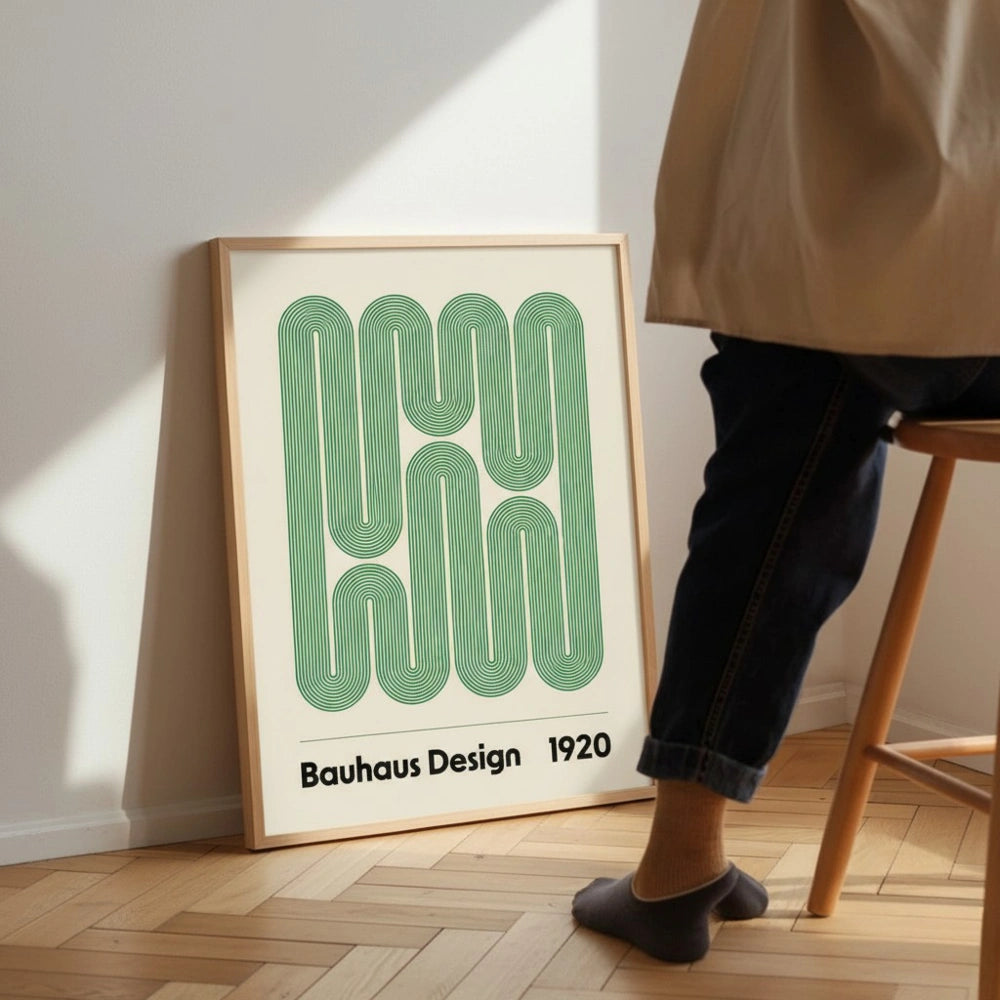 Bauhaus Abstract Wall Art – Green Modern Geometric Print | Minimal Mid-Century Design Poster by Grodo