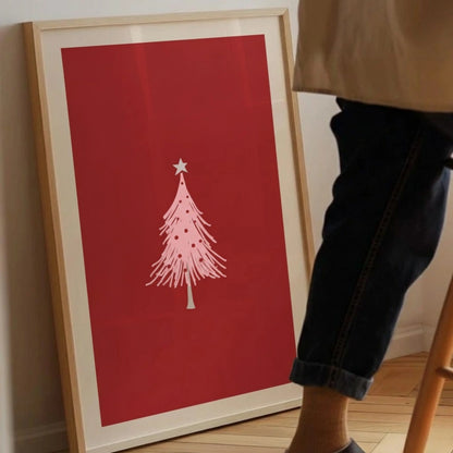 Minimal Red Christmas Tree Wall Art | Modern Festive Print