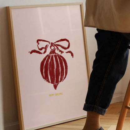 Red Ornament Ball Christmas Wall Art | Minimal Holiday Print