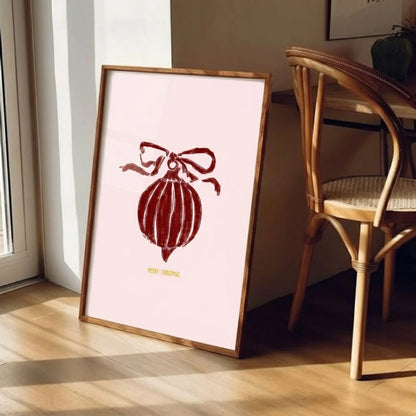 Red Ornament Ball Christmas Wall Art | Minimal Holiday Print