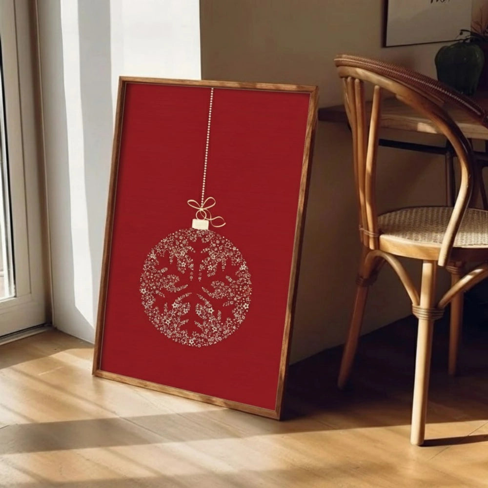 Red Ornament Snowflake Christmas Wall Art | Festive Holiday Print