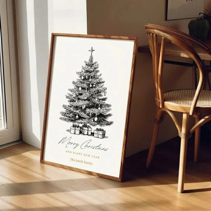 Vintage Christmas Tree Wall Art | Retro Holiday Poster | Cozy Cabin Christmas Décor Print