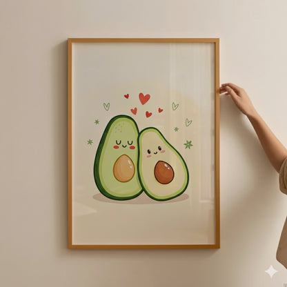 Cute Avocado Couple Wall Art Print | Kawaii Kitchen Decor | Cute Art for Kids Room & Decor