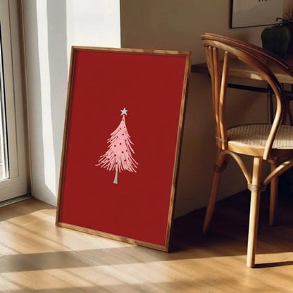Minimal Red Christmas Tree Wall Art | Modern Festive Print