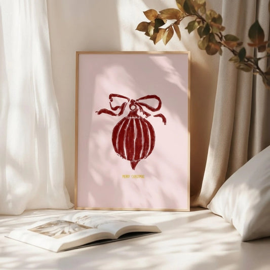 Red Ornament Ball Christmas Wall Art | Minimal Holiday Print