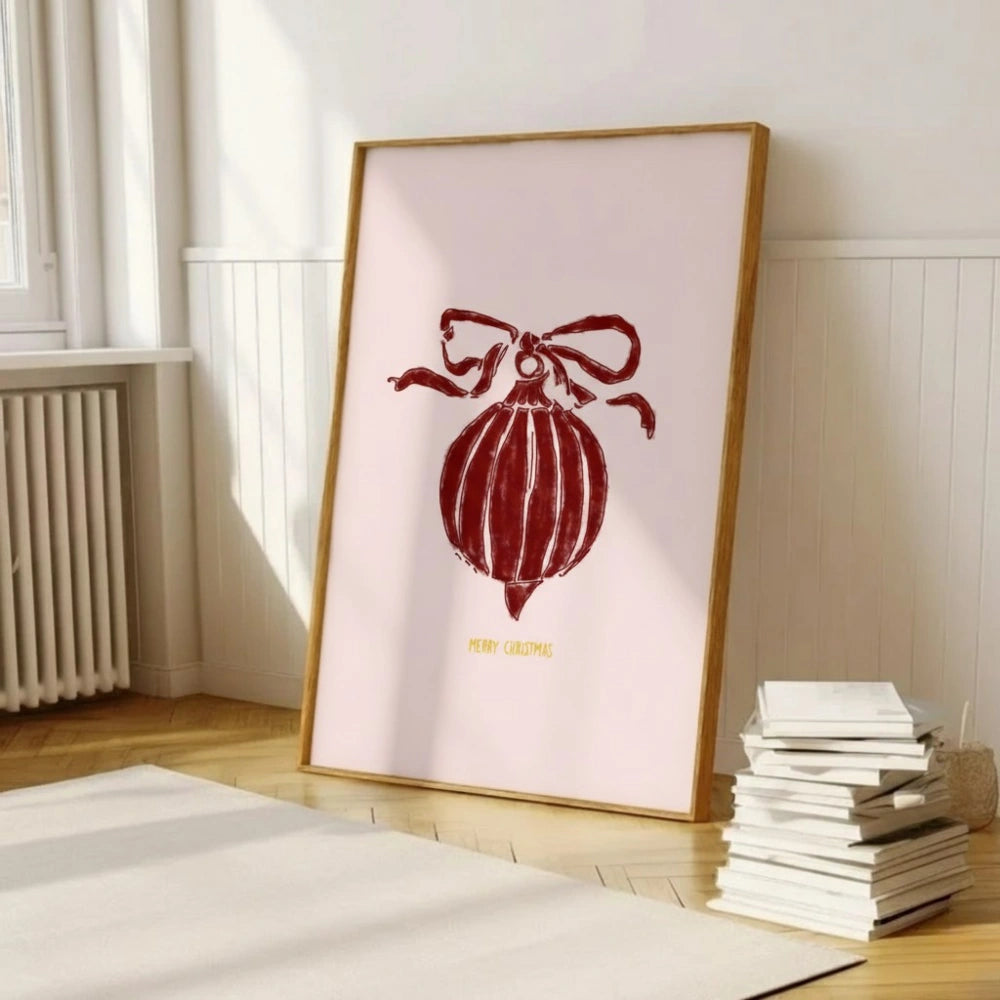 Red Ornament Ball Christmas Wall Art | Minimal Holiday Print