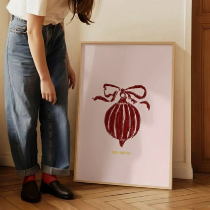 Red Ornament Ball Christmas Wall Art | Minimal Holiday Print