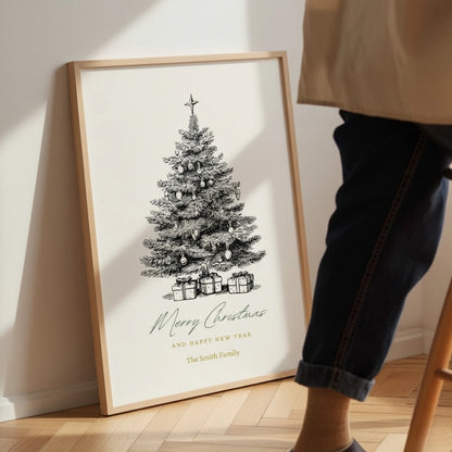 Vintage Christmas Tree Wall Art | Retro Holiday Poster | Cozy Cabin Christmas Décor Print