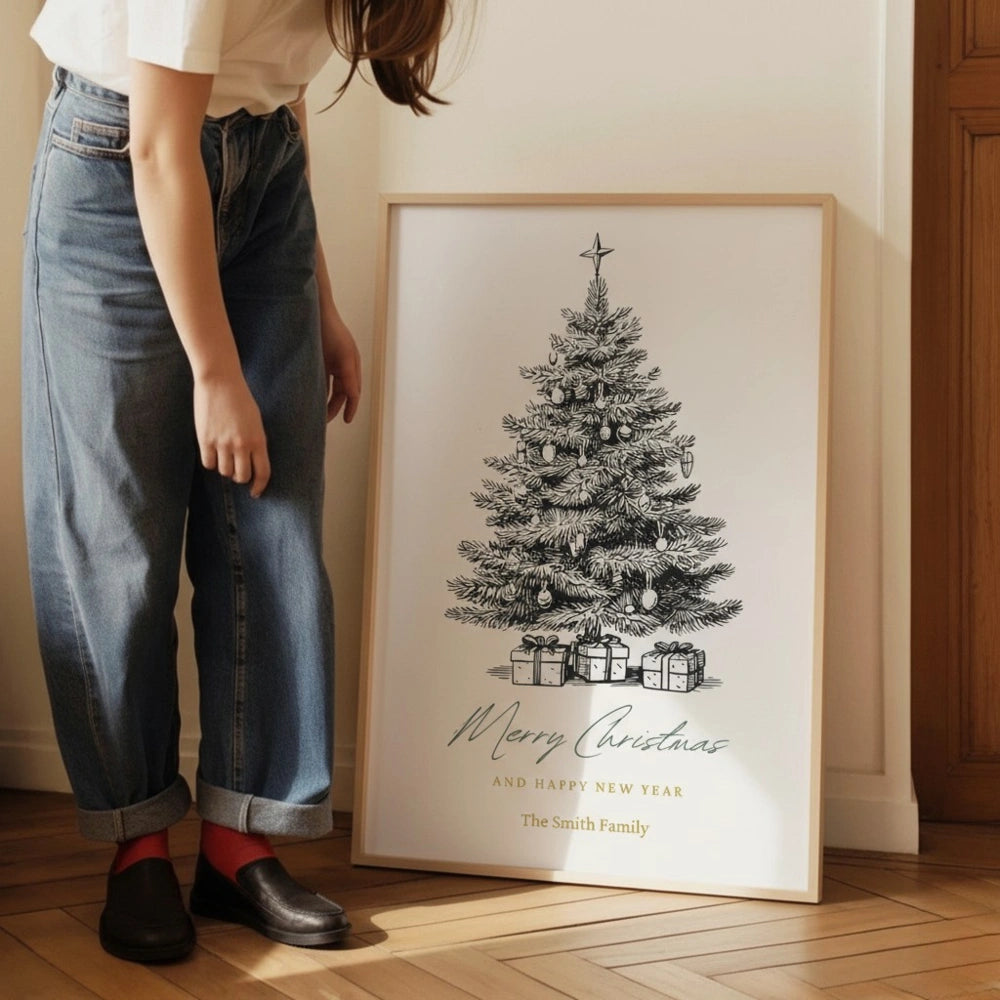 Vintage Christmas Tree Wall Art | Retro Holiday Poster | Cozy Cabin Christmas Décor Print
