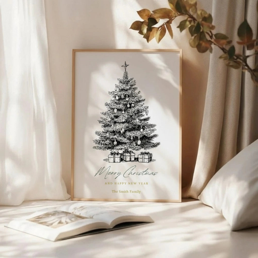 Vintage Christmas Tree Wall Art | Retro Holiday Poster | Cozy Cabin Christmas Décor Print