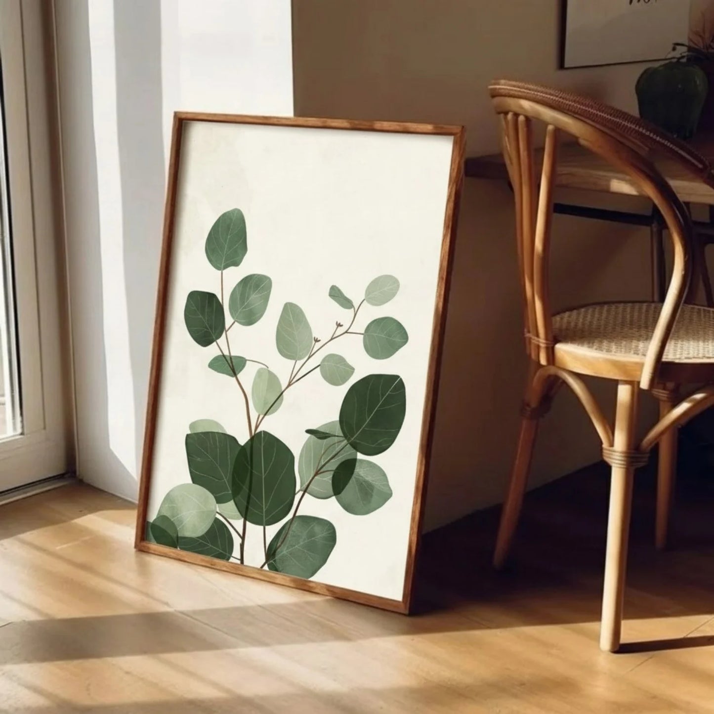 Green Botanical Leaves Art Print, Minimal Nature Wall Decor for Living Room