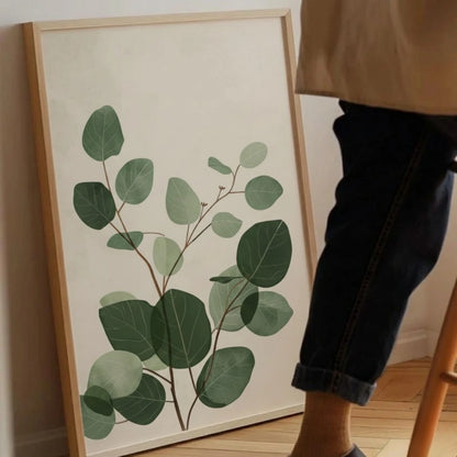 Green Botanical Leaves Art Print, Minimal Nature Wall Decor for Living Room