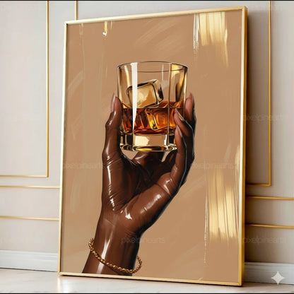 Black Woman Holding Wine Glass Art, Black Girl Art, Black Woman Art