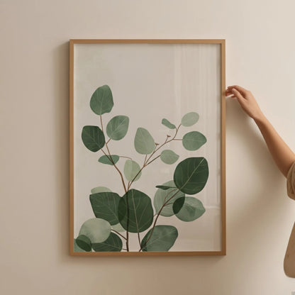 Green Botanical Leaves Art Print, Minimal Nature Wall Decor for Living Room