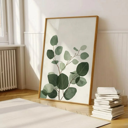 Green Botanical Leaves Art Print, Minimal Nature Wall Decor for Living Room